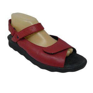 Wolky Pichu Red Leather Open Toe Walking Sandals Womens 41 US 7 - 7.5